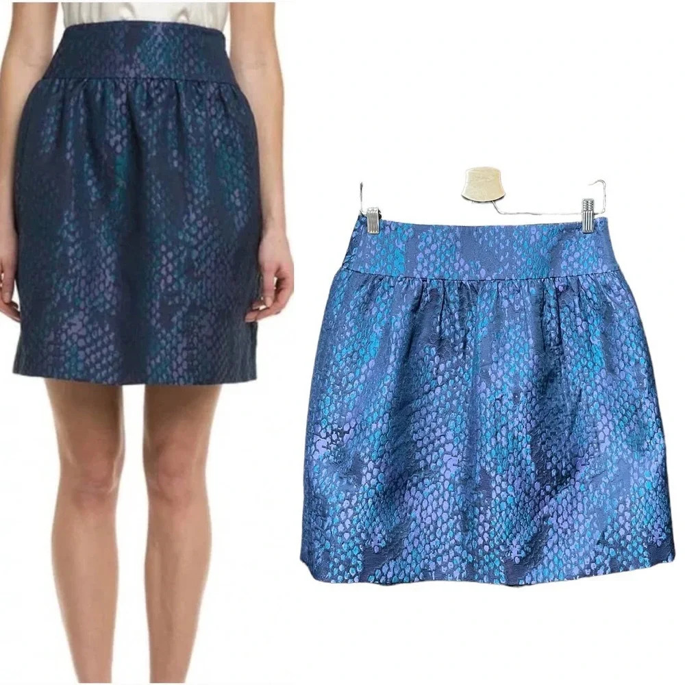 L.K. Bennett Aminta Jacquard Animal Print Mini‎ Skirt Emerald Blue Size US 6
